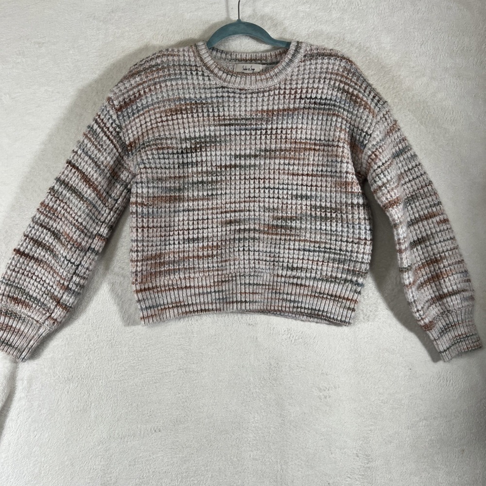 Sadie Sage Womens Pullover Crewneck Multicolor Chunky Waffle Knit Sweater Medium